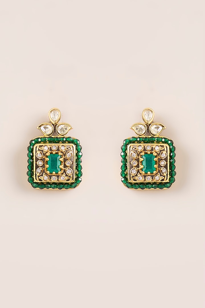 Two-Tone FInish Kundan Polki & Green Stone Choker Necklace Set by Zevar By Geeta at Pernia's Pop Up Shop
