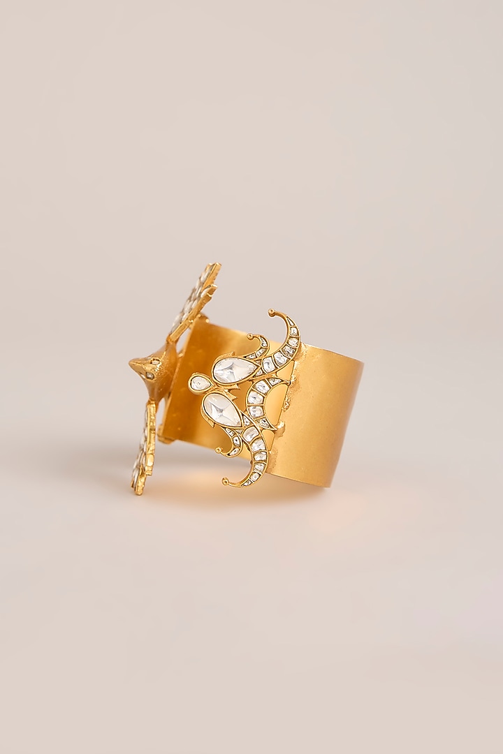 Gold Finish Kundan Polki Bird-Shape Openable Cuff by Zevar By Geeta at Pernia's Pop Up Shop
