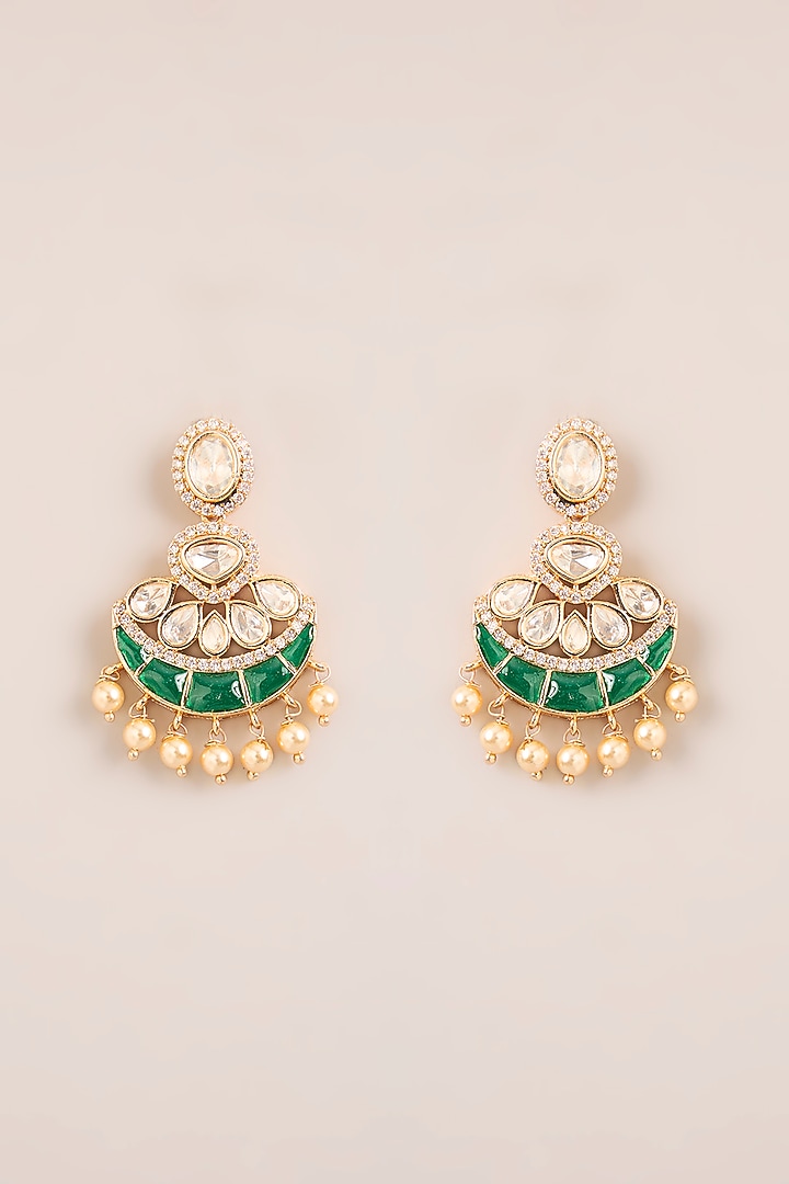Gold Finish Kundan Polki & Green Meenakari Necklace Set by Zevar By Geeta at Pernia's Pop Up Shop