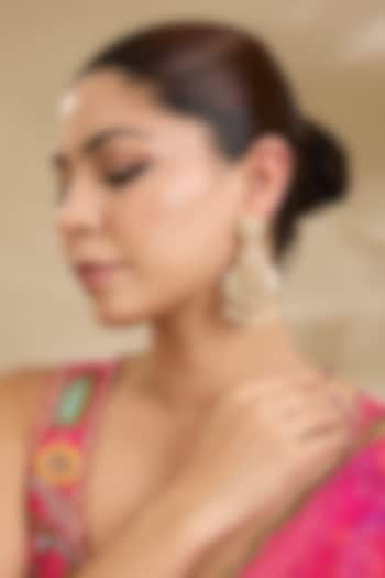 Gold Finish Kundan Polki Floral Chandbali Earrings by Zevar By Geeta at Pernia's Pop Up Shop