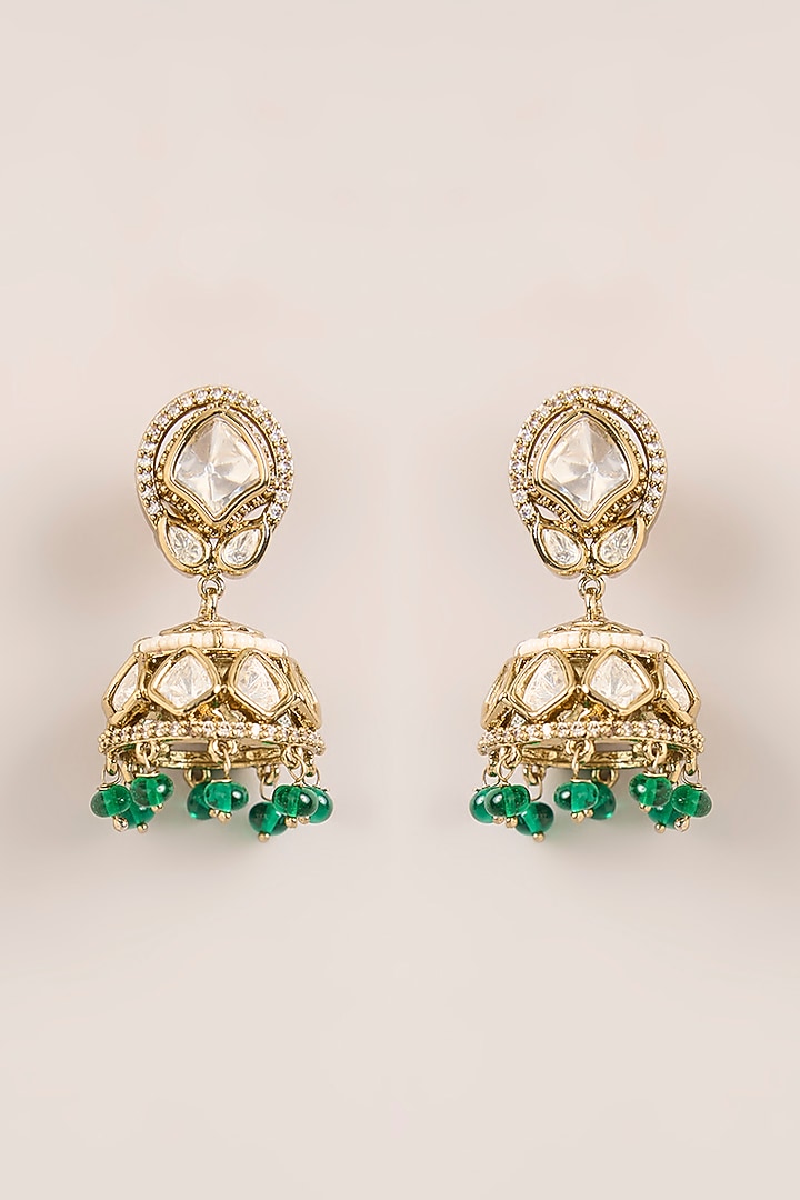 Two-Tone Finish Kundan Polki & Green Stone Necklace Set by Zevar By Geeta at Pernia's Pop Up Shop