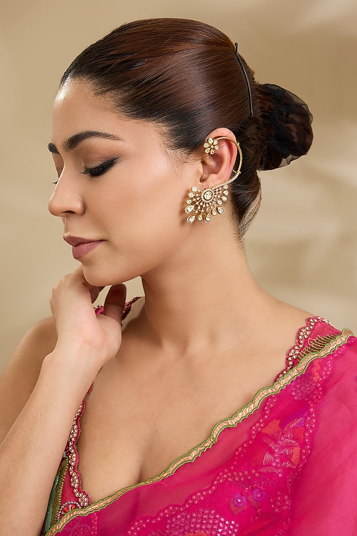 Two-Tone Finish Kundan Polki Earcuffs by Zevar By Geeta at Pernia's Pop Up Shop