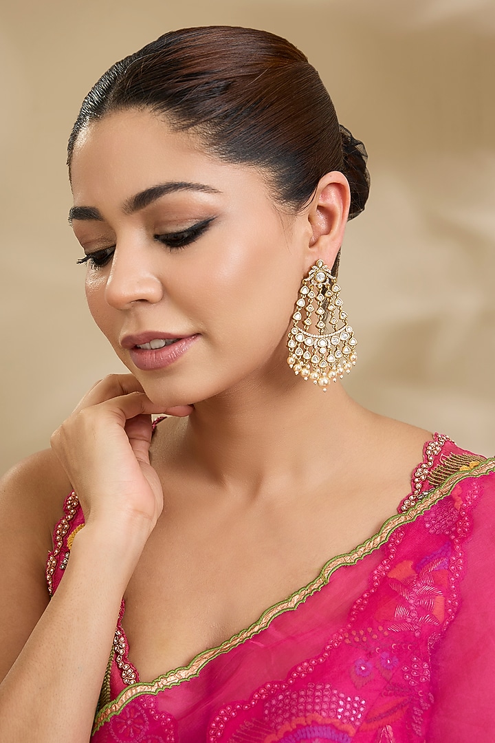 Two-Tone Finish Kundan Polki Dangler Earrings by Zevar By Geeta at Pernia's Pop Up Shop