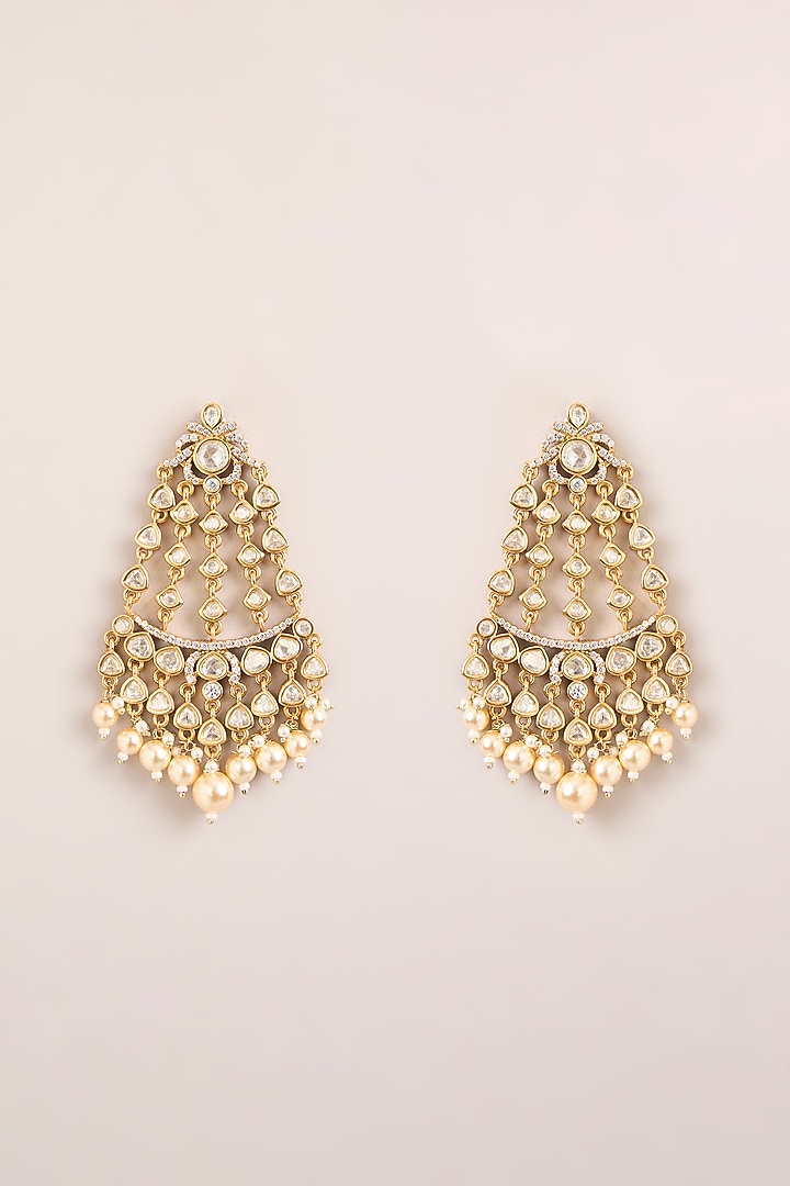 Two-Tone Finish Kundan Polki Dangler Earrings by Zevar By Geeta at Pernia's Pop Up Shop