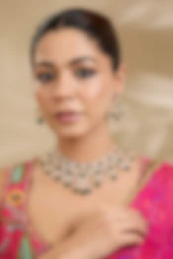 Gold Finish Kundan Polki & Green Stone Necklace Set by Zevar By Geeta at Pernia's Pop Up Shop