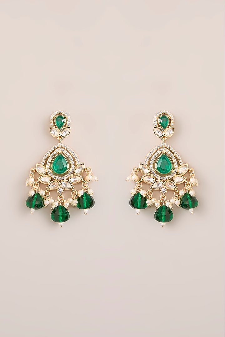Gold Finish Kundan Polki & Green Stone Necklace Set by Zevar By Geeta at Pernia's Pop Up Shop