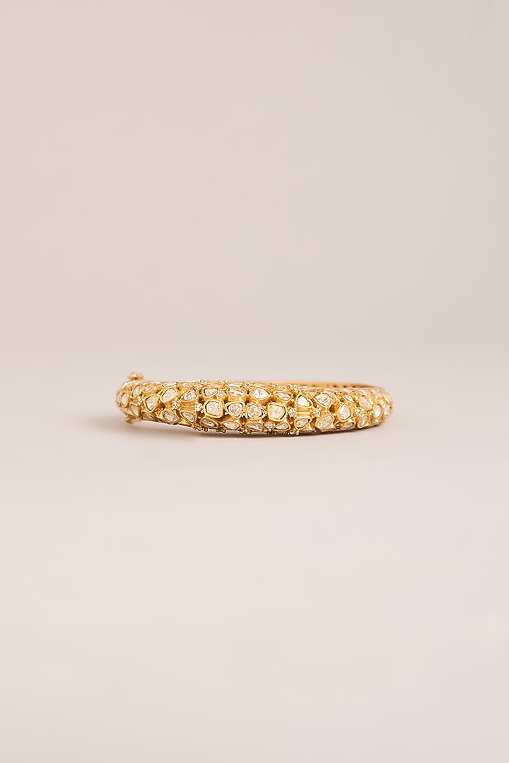 Gold Finish Moissanite Polki Openable Kada by Zevar By Geeta at Pernia's Pop Up Shop
