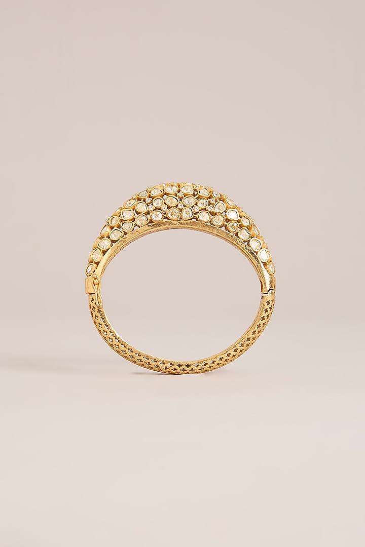 Gold Finish Moissanite Polki Openable Kada by Zevar By Geeta at Pernia's Pop Up Shop