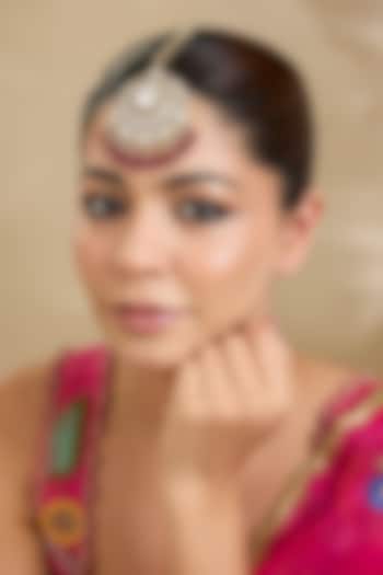Gold Finish Kundan Polki & Red Beaded Openable Kada by Zevar By Geeta at Pernia's Pop Up Shop
