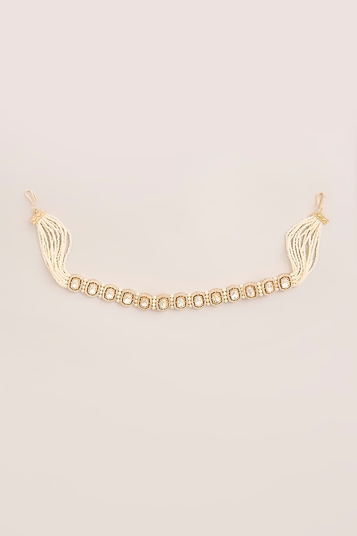 Gold Finish Kundan Polki & Pearl String Sheeshpatti by Zevar By Geeta at Pernia's Pop Up Shop