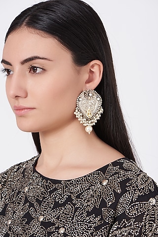 Oxidised Kundan Polki Chandbali Earrings by Zevar By Geeta