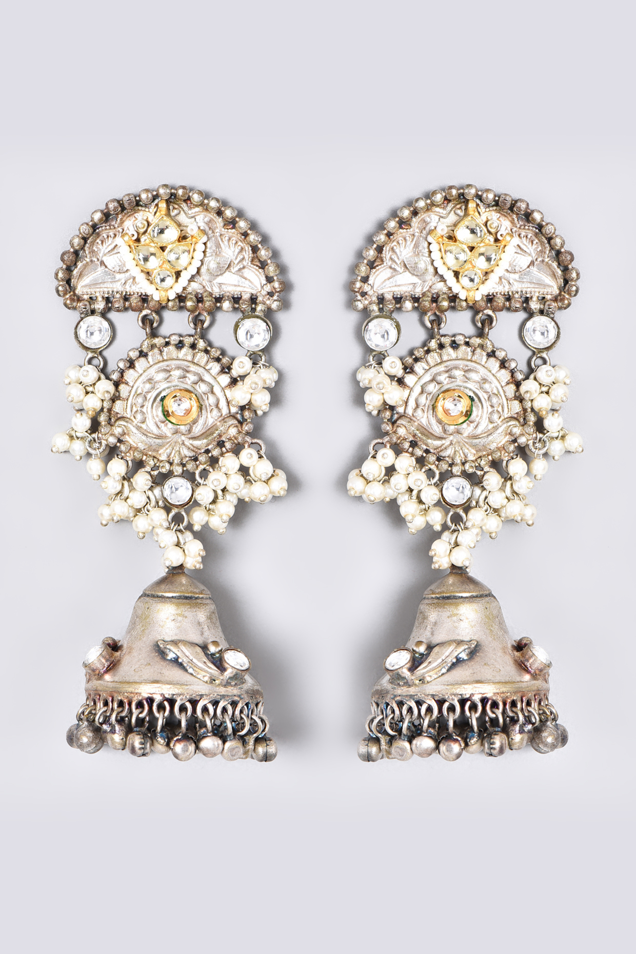 Oxidised Kundan Polki Jhumka Earrings by Zevar By Geeta