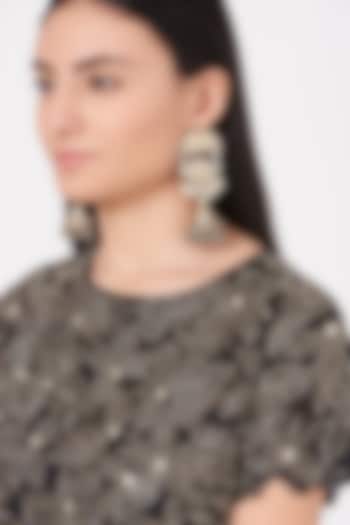 Oxidised Kundan Polki & Pearl Jhumka Earrings by Zevar By Geeta at Pernia's Pop Up Shop