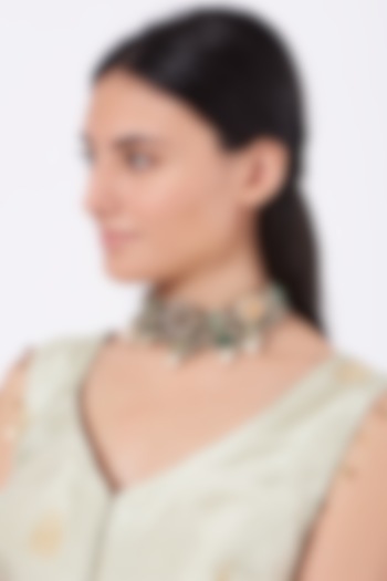 Oxidised Kundan Polki & Semi-Precious Stone Meenakari Choker Necklace by Zevar By Geeta at Pernia's Pop Up Shop