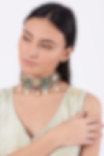 Oxidised Kundan Polki & Semi-Precious Stone Meenakari Choker Necklace by Zevar By Geeta at Pernia's Pop Up Shop