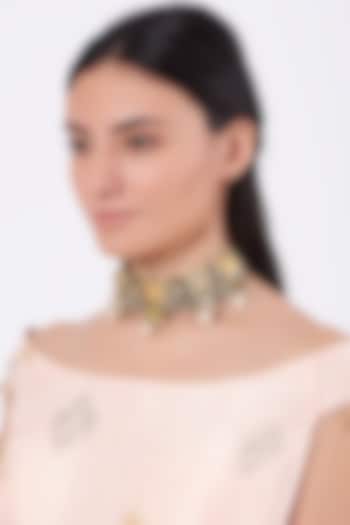 Oxidised Kundan Polki & Semi-Precious Stone Meenakari Choker Necklace by Zevar By Geeta at Pernia's Pop Up Shop