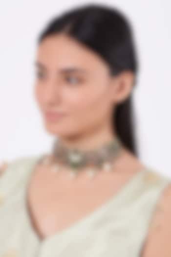 Oxidised Kundan Polki & Semi-Precious Stone Meenakari Choker Necklace by Zevar By Geeta at Pernia's Pop Up Shop