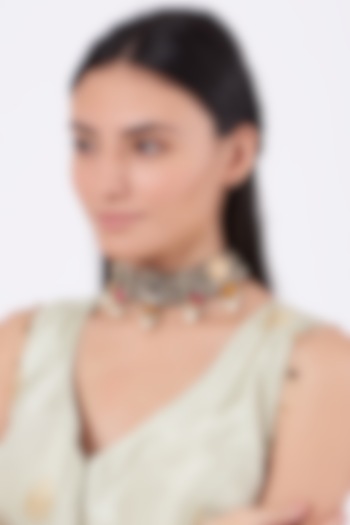 Oxidised Kundan Polki & Semi-Precious Stone Meenakari Choker Necklace by Zevar By Geeta at Pernia's Pop Up Shop