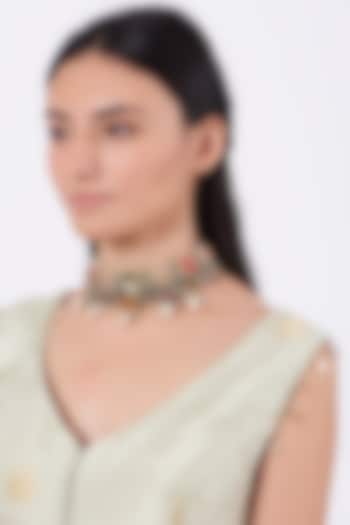 Oxidised Kundan Polki & Semi-Precious Stone Meenakari Choker Necklace by Zevar By Geeta at Pernia's Pop Up Shop
