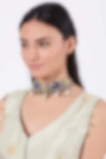 Oxidised Kundan Polki & Semi Precious Stone Meenakari Choker Necklace by Zevar By Geeta at Pernia's Pop Up Shop
