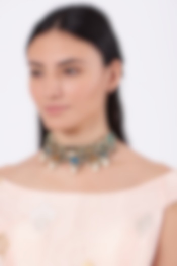 Oxidised Kundan Polki Meenakari Choker Necklace by Zevar By Geeta at Pernia's Pop Up Shop