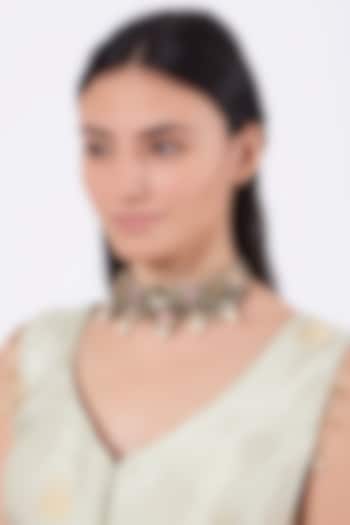 Oxidised Kundan Polki & Semi Precious Stone Meenakari Choker Necklace by Zevar By Geeta at Pernia's Pop Up Shop