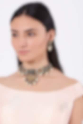 Oxidised Pearl & Kundan Polki Choker Necklace Set by Zevar By Geeta at Pernia's Pop Up Shop