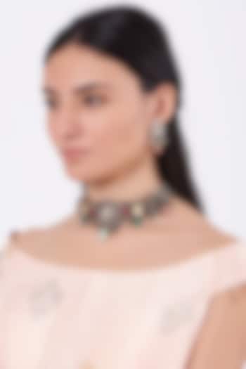 Oxidised Pearl & Kundan Polki Choker Necklace Set by Zevar By Geeta at Pernia's Pop Up Shop