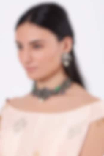 Oxidised Kundan Polki & Pearl Choker Necklace Set by Zevar By Geeta at Pernia's Pop Up Shop