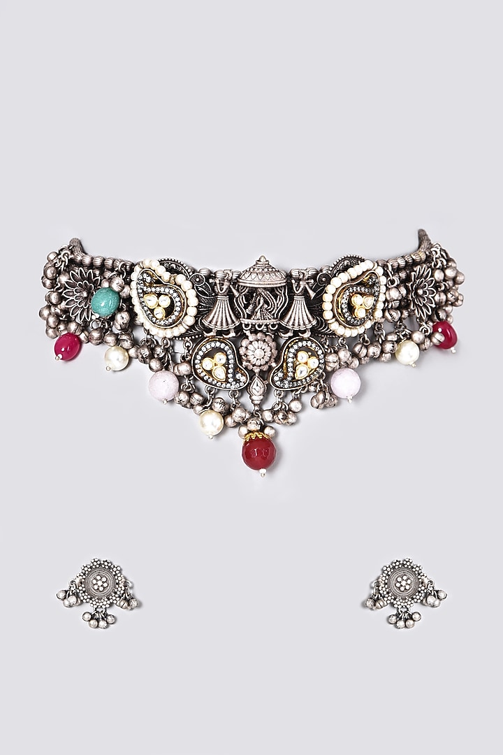 Oxidised Kundan Polki & Natural Stone Choker Necklace by Zevar By Geeta at Pernia's Pop Up Shop