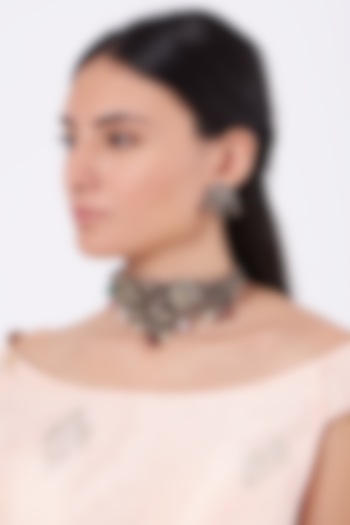 Oxidised Kundan Polki & Natural Stone Choker Necklace by Zevar By Geeta at Pernia's Pop Up Shop