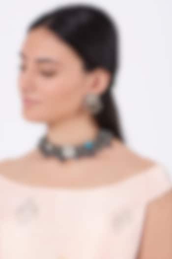 Oxidised Kundan Polki & Pearl Choker Necklace Set by Zevar By Geeta at Pernia's Pop Up Shop