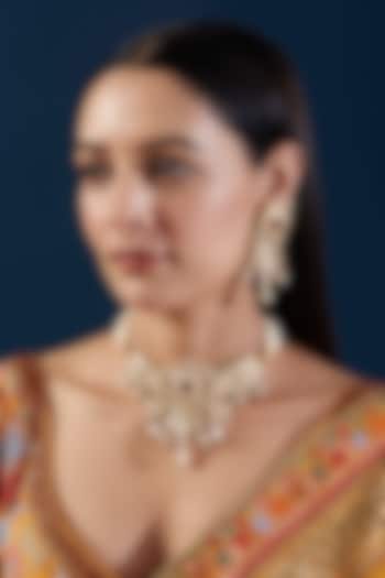 Gold Plated Kundan Polki & Motif Choker Necklace Set by Zevar By Geeta at Pernia's Pop Up Shop