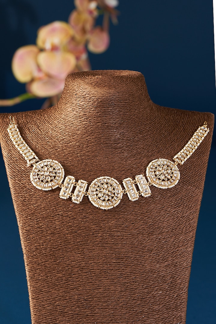 Gold Finish Kundan Polki & Pearl Sheeshphool by Zevar By Geeta at Pernia's Pop Up Shop