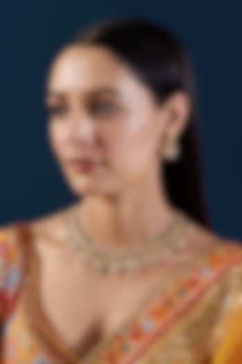 Gold Plated Kundan Polki & Jadau Stone Necklace Set by Zevar By Geeta at Pernia's Pop Up Shop