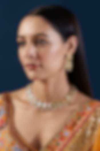 Gold Plated Kundan Polki & Jadau Stone Necklace Set by Zevar By Geeta at Pernia's Pop Up Shop