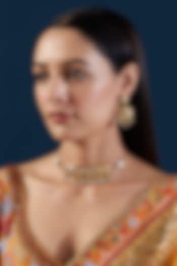 Gold Plated Kundan Polki & Jadau Stone Choker Necklace Set by Zevar By Geeta at Pernia's Pop Up Shop