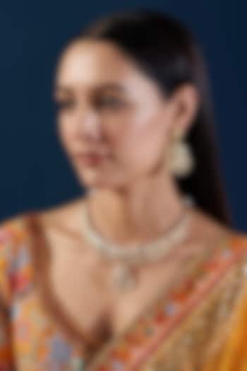 Gold Plated Kundan Polki & Jadau Stone Necklace Set by Zevar By Geeta at Pernia's Pop Up Shop