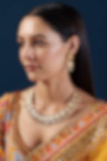 Gold Plated Kundan Polki & Jadau Stone Necklace Set by Zevar By Geeta at Pernia's Pop Up Shop