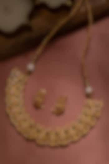 Gold Finish Pink Stone Traditional Necklace Set by Zevar by Geeta at Pernia's Pop Up Shop