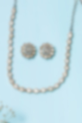 Black Rhodium Finish Kundan Polki Necklace Set by Zevar by Geeta at Pernia's Pop Up Shop