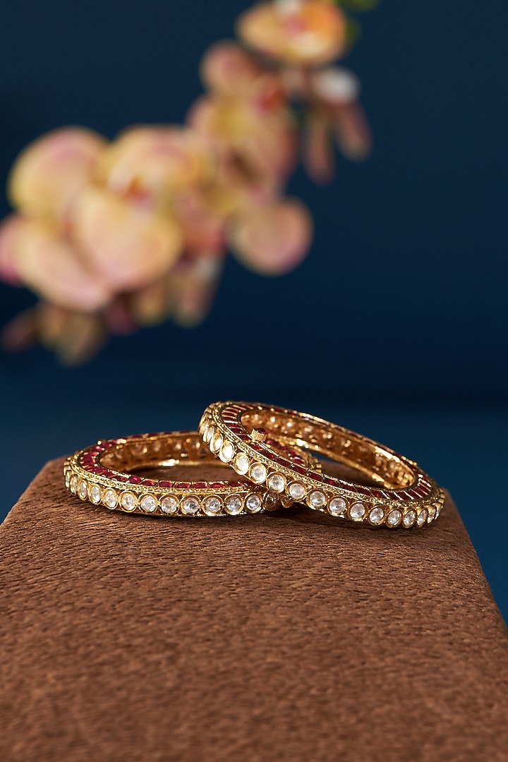 Gold Plated Kundan Polki Kadas (Set of 2) by Zevar By Geeta at Pernia's Pop Up Shop