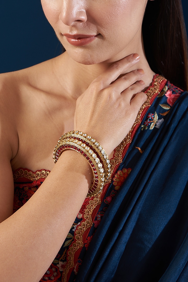 Gold Plated Kundan Polki Kadas (Set of 2) by Zevar By Geeta at Pernia's Pop Up Shop