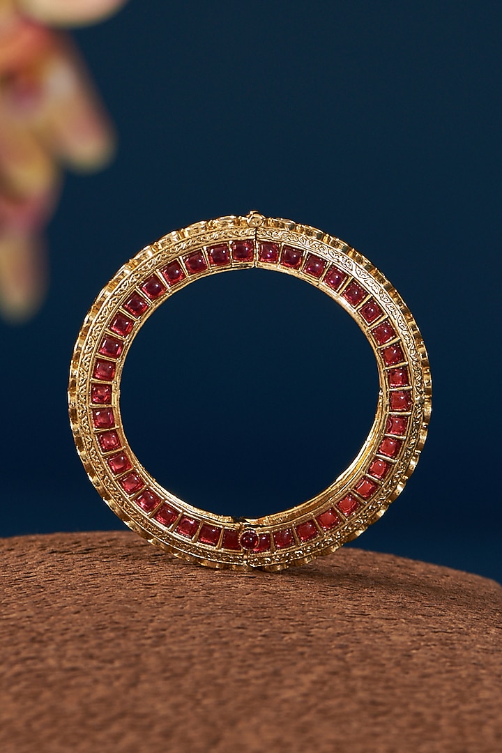 Gold Plated Kundan Polki Kadas (Set of 2) by Zevar By Geeta at Pernia's Pop Up Shop