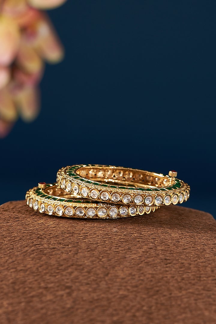 Gold Plated Kundan Polki Kada(Set of 2) by Zevar By Geeta at Pernia's Pop Up Shop