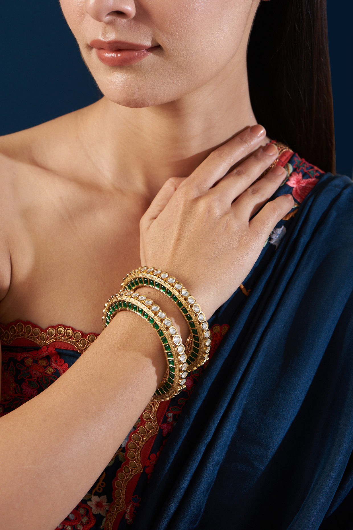 Gold Plated Kundan Polki Kada(Set of 2) by Zevar By Geeta at Pernia's Pop Up Shop
