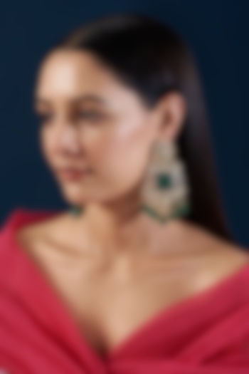 Black Rhodium Finish Kundan Polki & Emerald Dangler Earrings by Zevar By Geeta at Pernia's Pop Up Shop