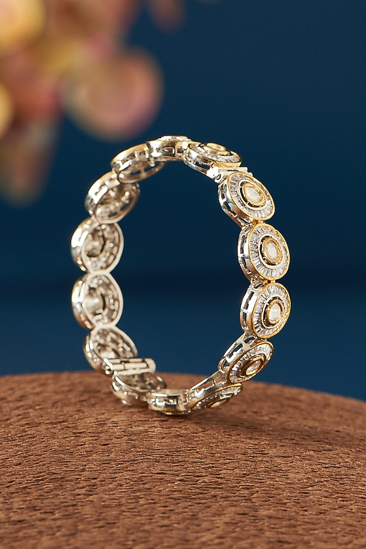 White Rhodium Finish Kundan Polki & Diamond Kadas (Set of 2) by Zevar By Geeta at Pernia's Pop Up Shop