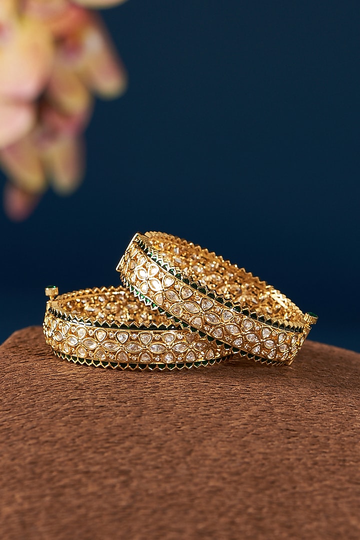 Gold Plated Kundan Polki Kadas (Set of 2) by Zevar By Geeta at Pernia's Pop Up Shop