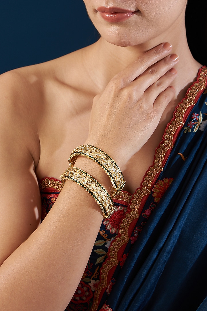 Gold Plated Kundan Polki Kadas (Set of 2) by Zevar By Geeta at Pernia's Pop Up Shop